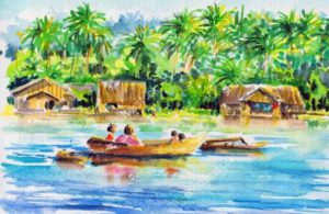 stock-photo-landscape-with-boat-on-a-river-and-village-among-palm-trees-in-background-picture-i-have-created-82026880